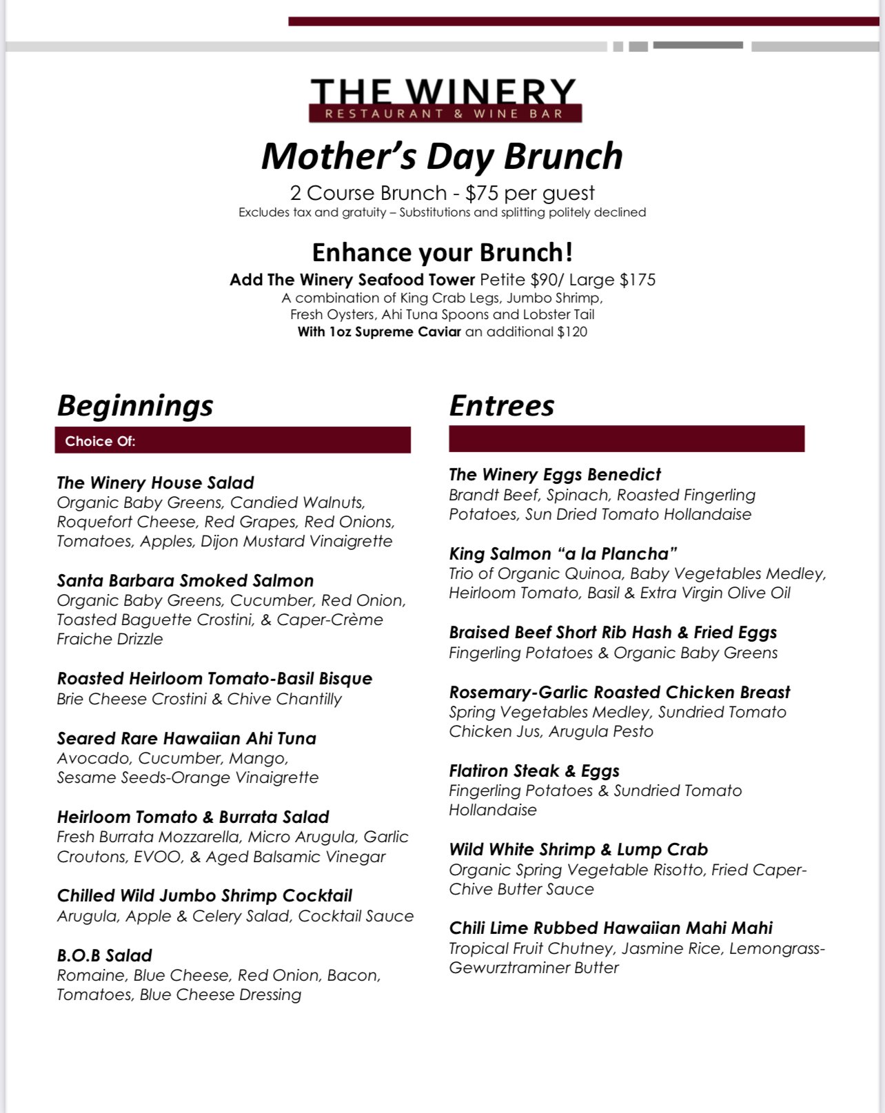 Celebrate Mother's Day at The Winery Newport Beach! The Winery