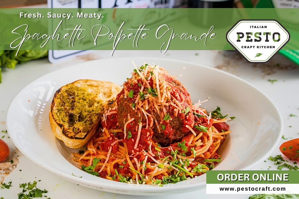 🍝 Sunday Vibes Dive into Spaghetti Polpette Grande Pesto Italian