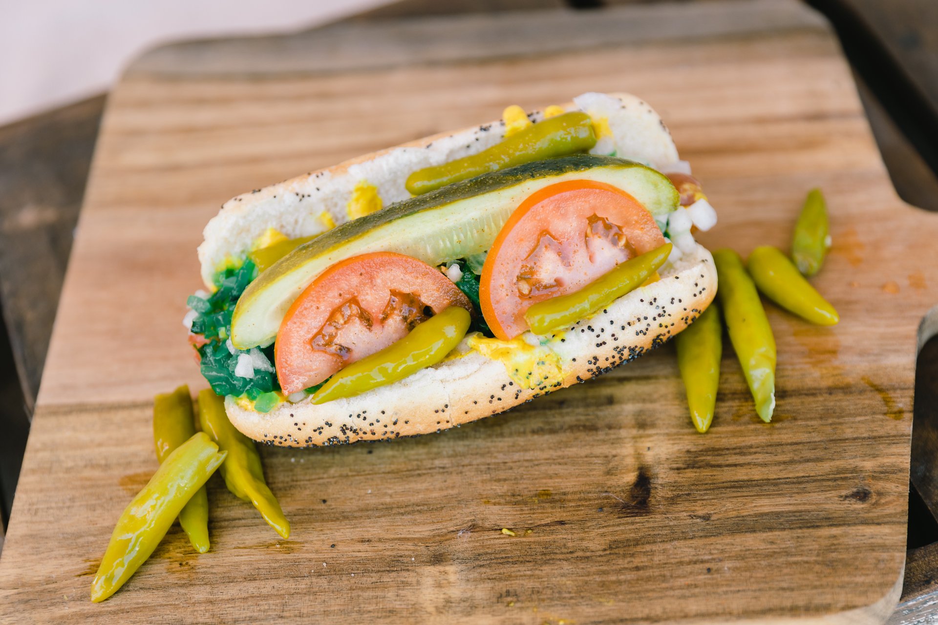 Ultimate Gourmet Hot Dog: Mustard Aioli, Pickled Onions