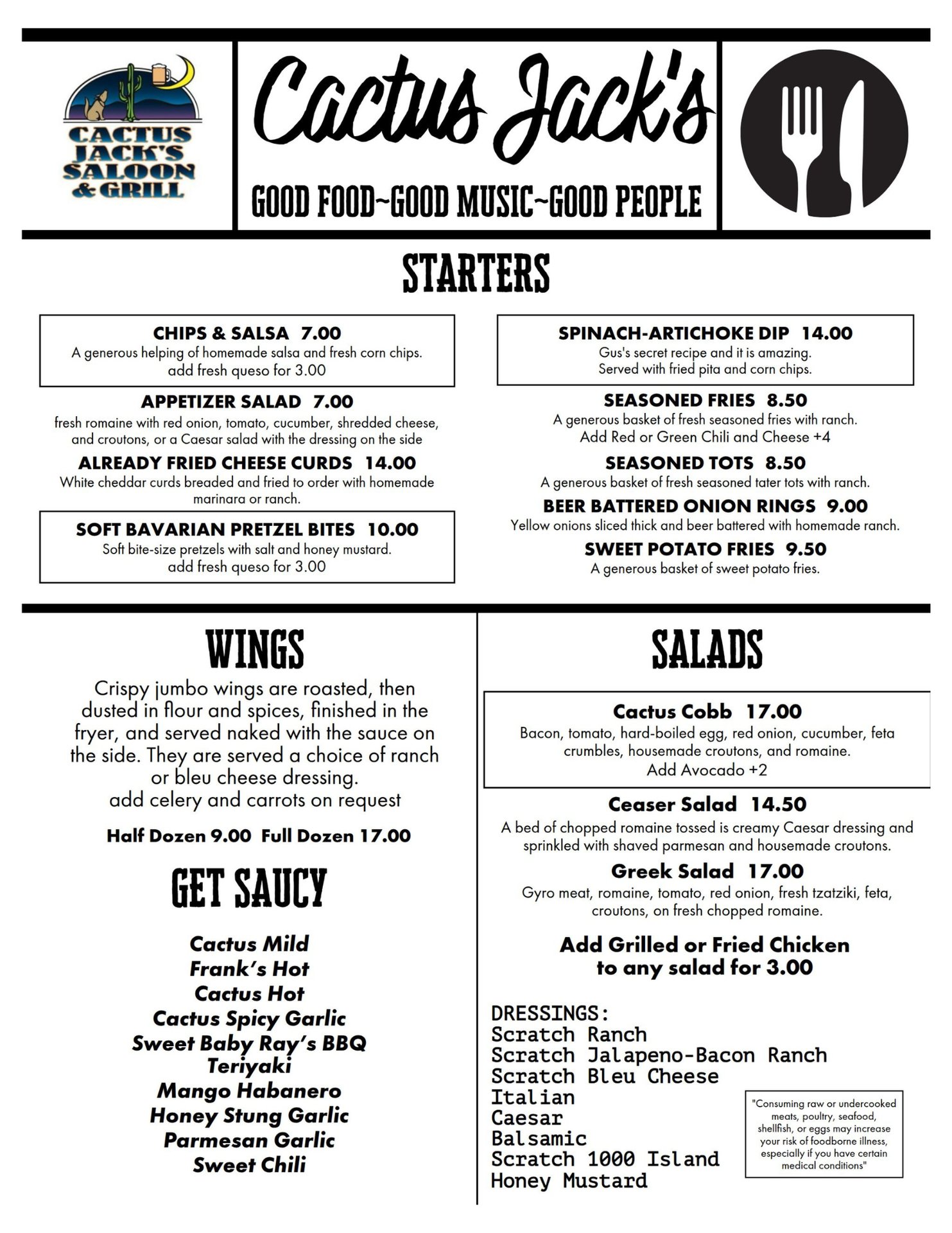 Order Online - Cactus Jack's Saloon & Grill