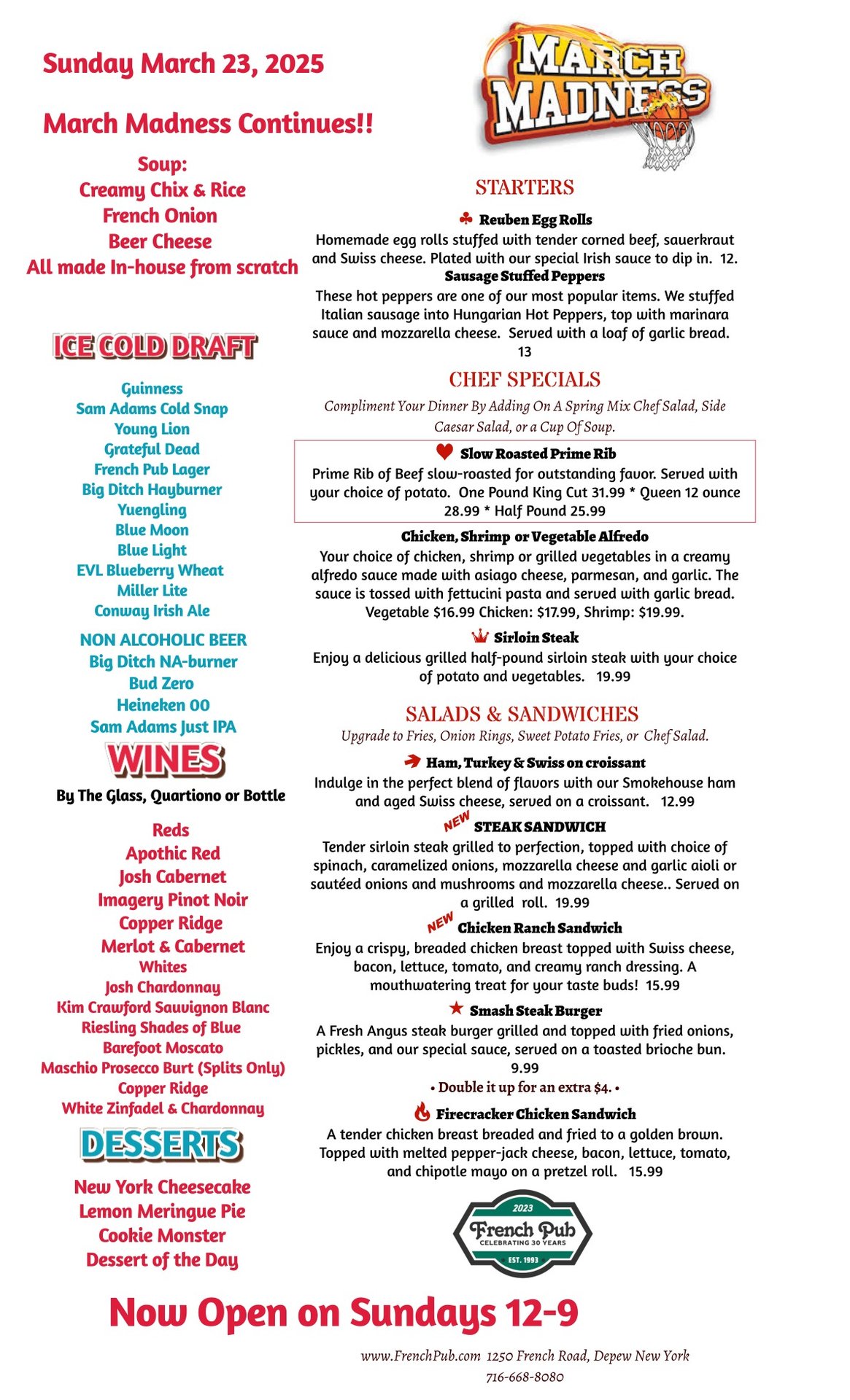 Sunday Menu