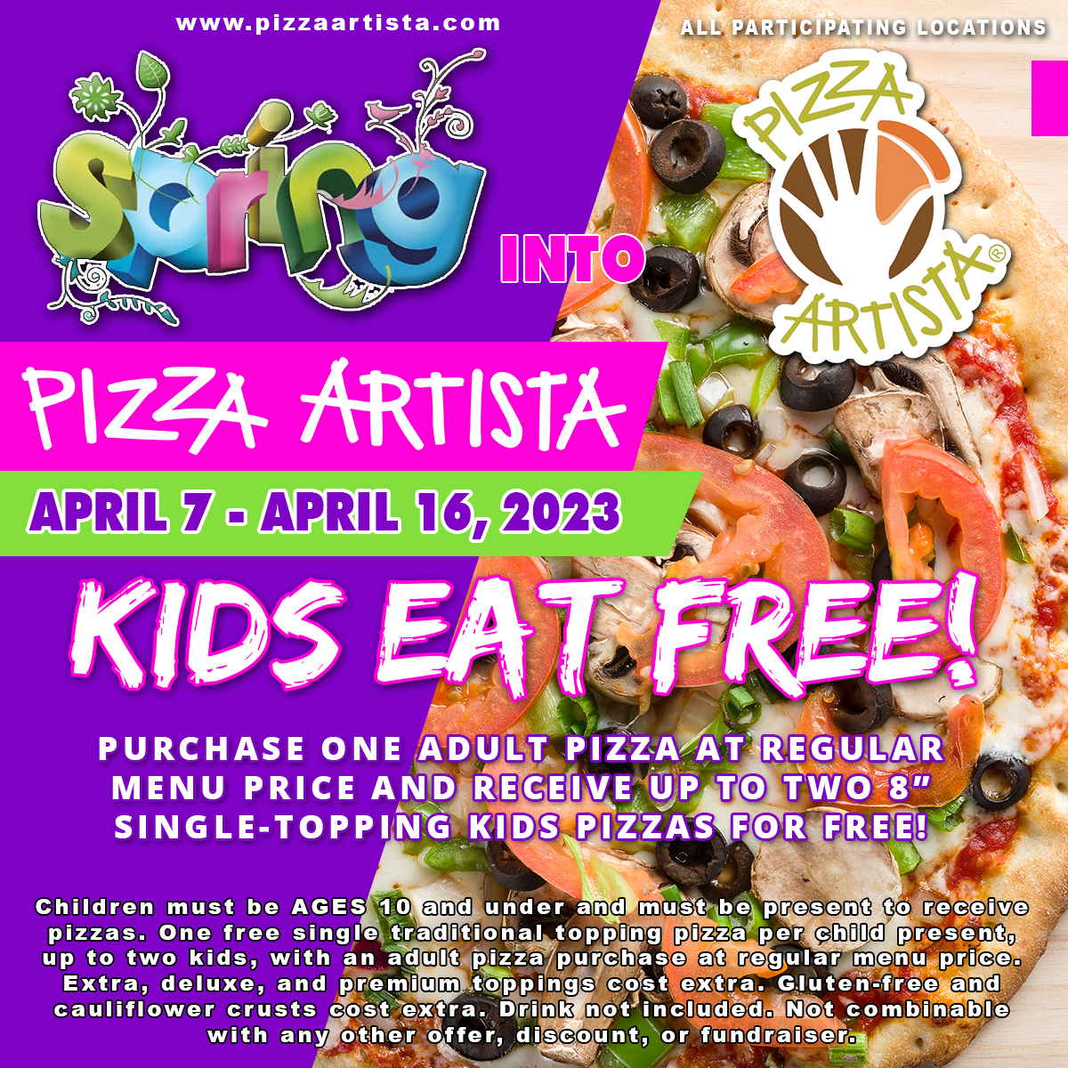 Kids Eat Free With Adult Pizza Purchase! Pizza Artista