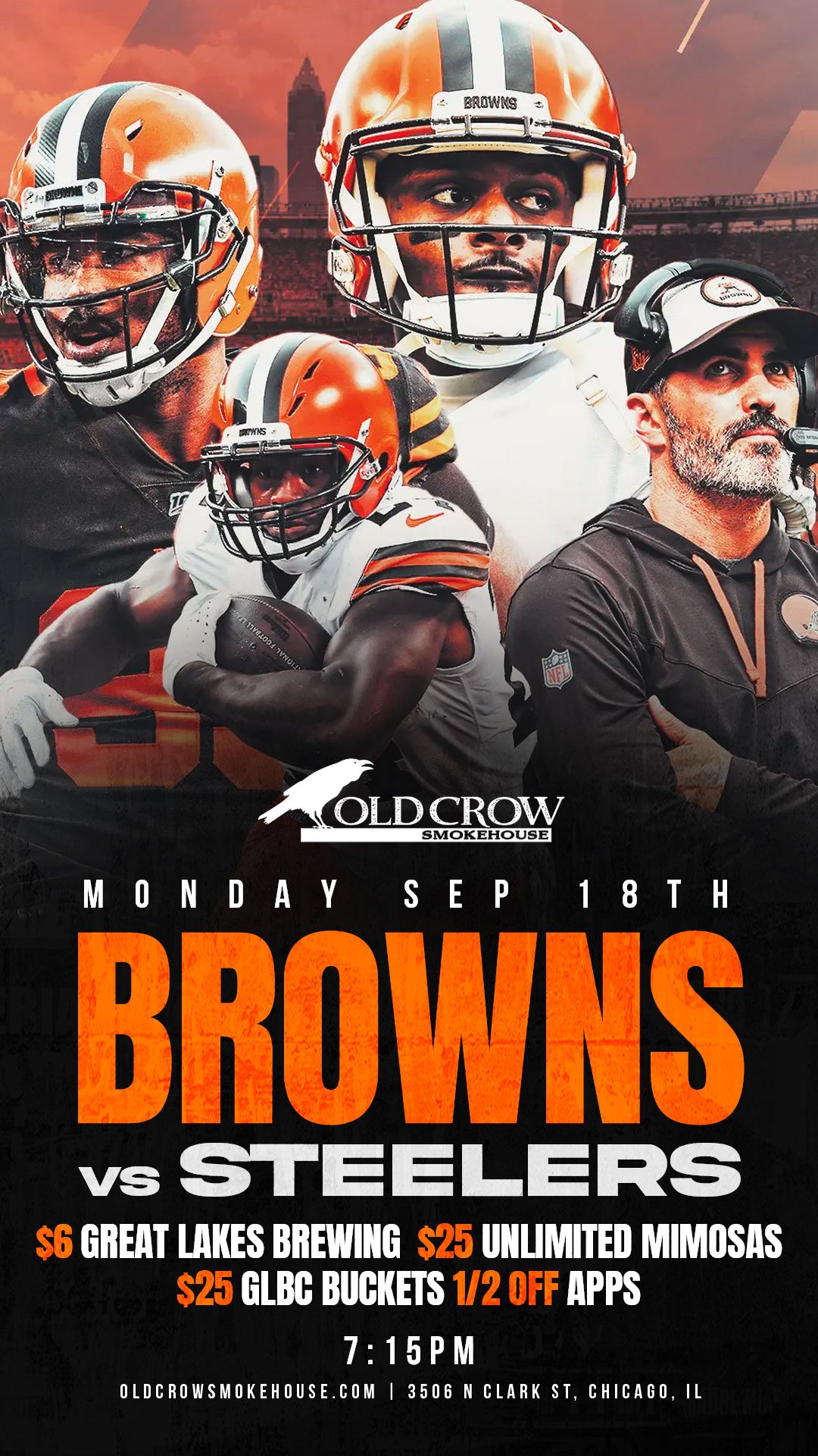 Browns vs. Steelers Watch Party! - Old Crow Smokehouse - Barbecue