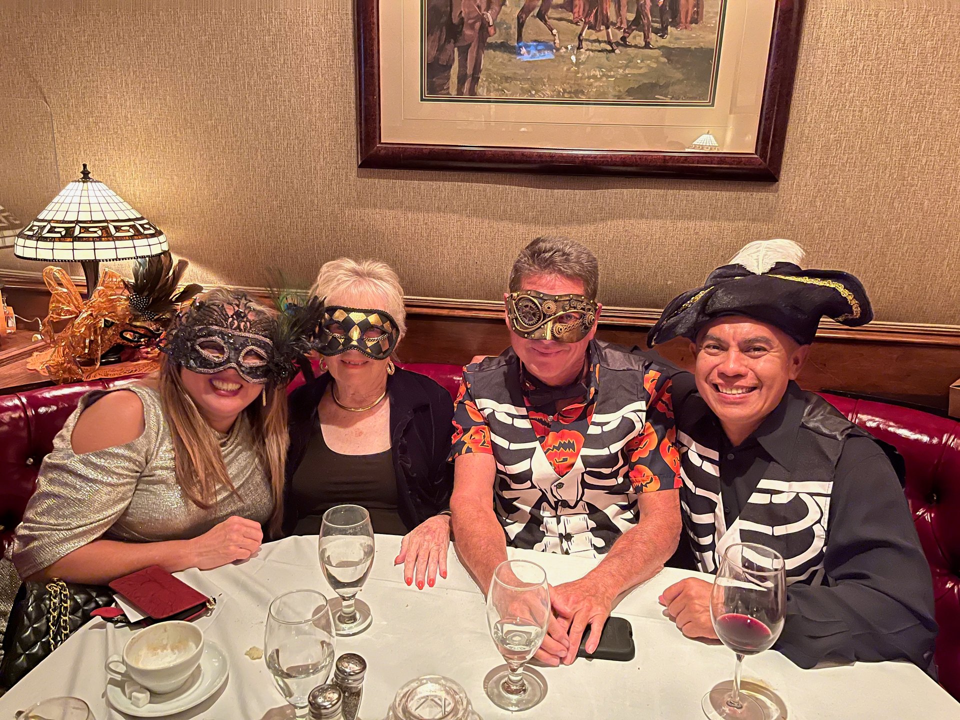 Derby guests in Halloween costumes 