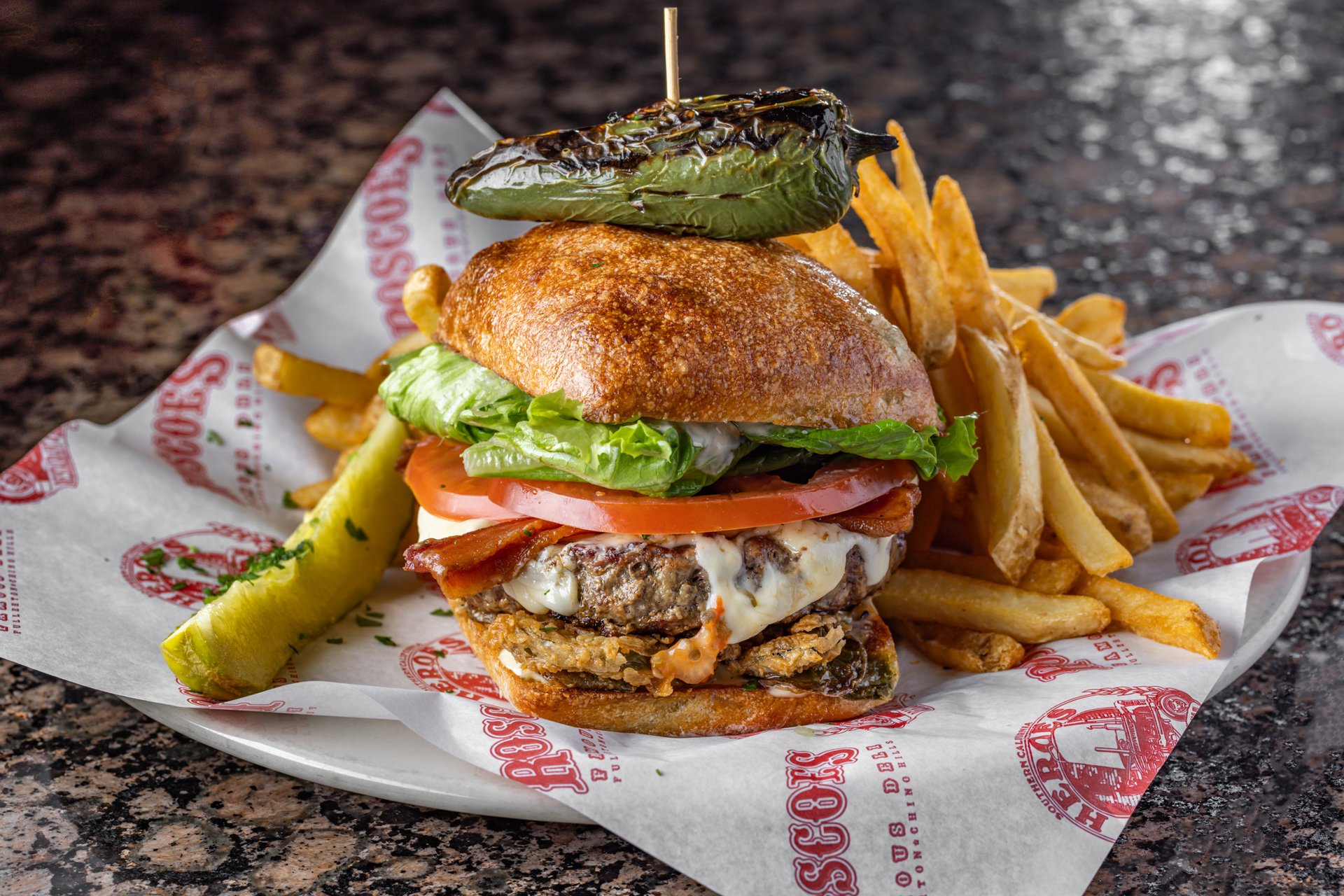 Phat Jack Burger recipe served on a plate, by Heroes Restaurant & Brewery Phat Jack Burger recipe served on a plate, by Heroes Restaurant & Brewery