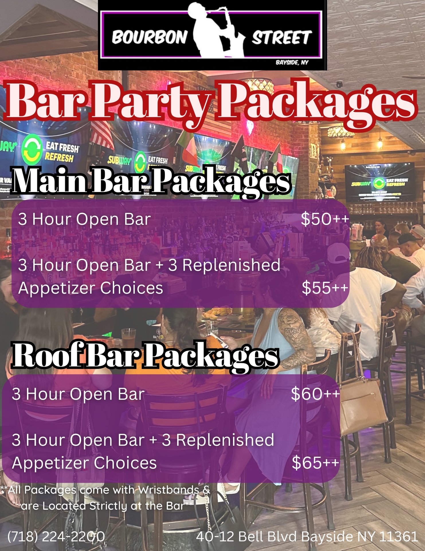 Bar Party Packages Bourbon Street Cajun Restaurant in Queens, NY