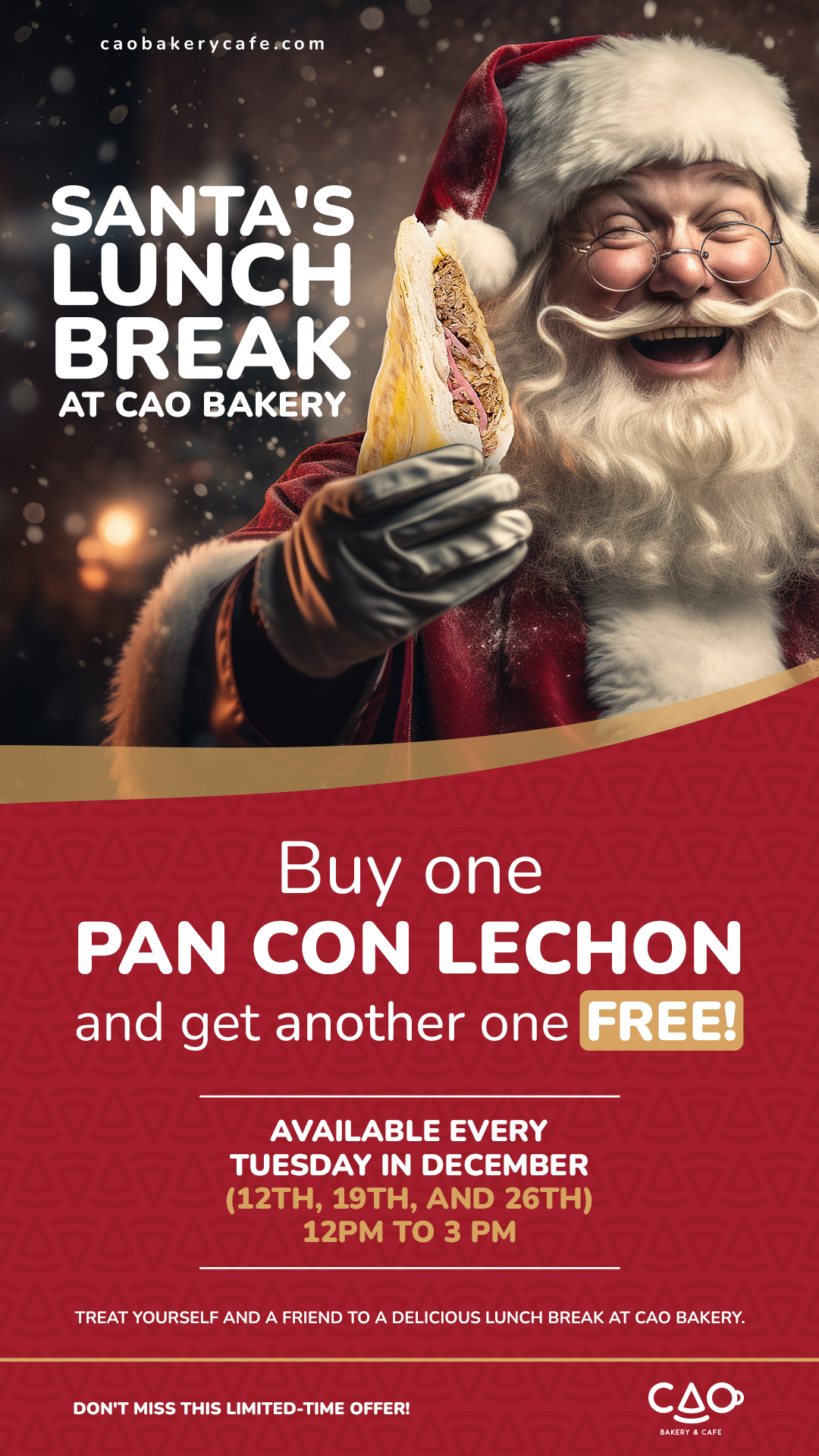 🎅 Santa's Lunch Break At Cao Bakery: Bogo Pan Con Lechon Every Tuesday 