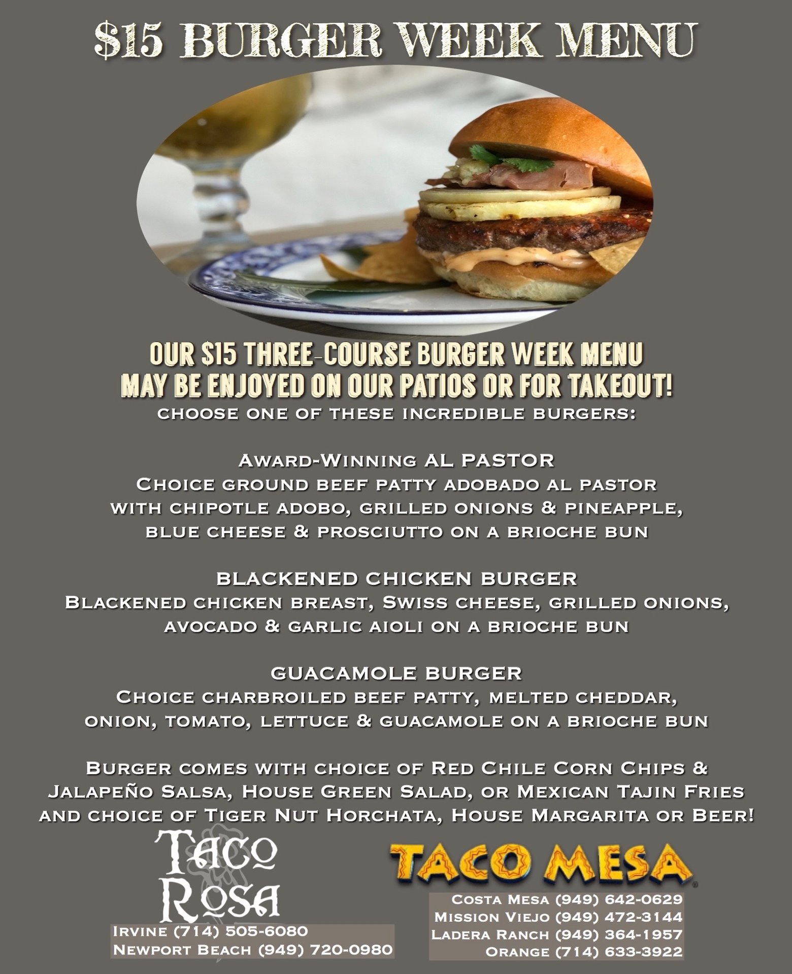 Blackened Chicken Burger Main Menu Taco Mesa Restaurant In Ca