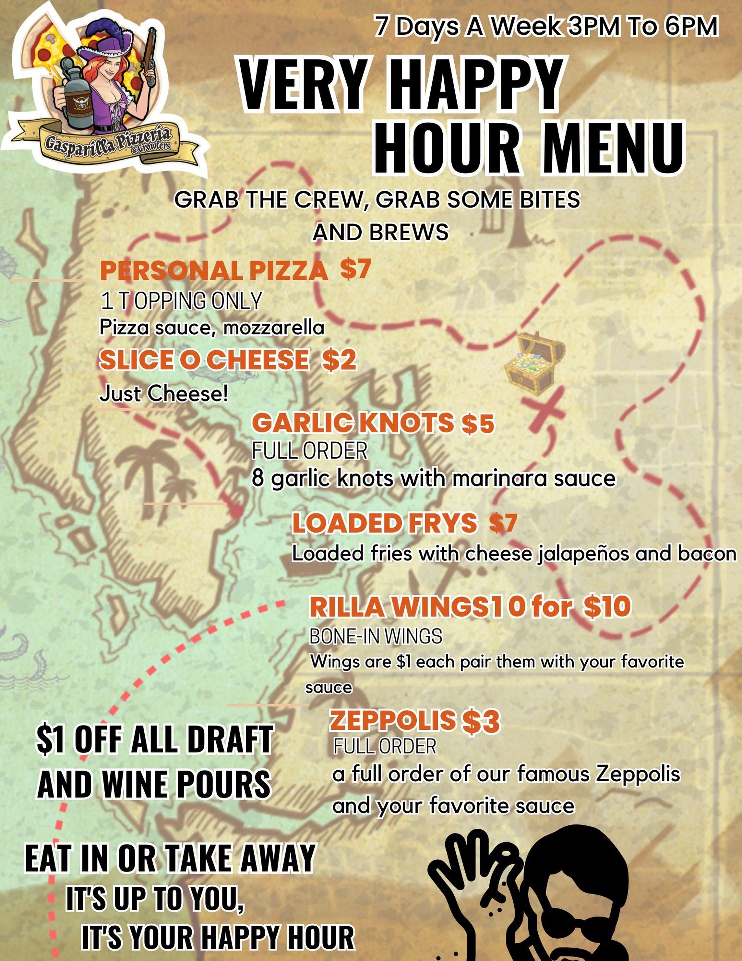 Happy Hour Gasparilla Pizza and Growlers Pizza Restaurant in