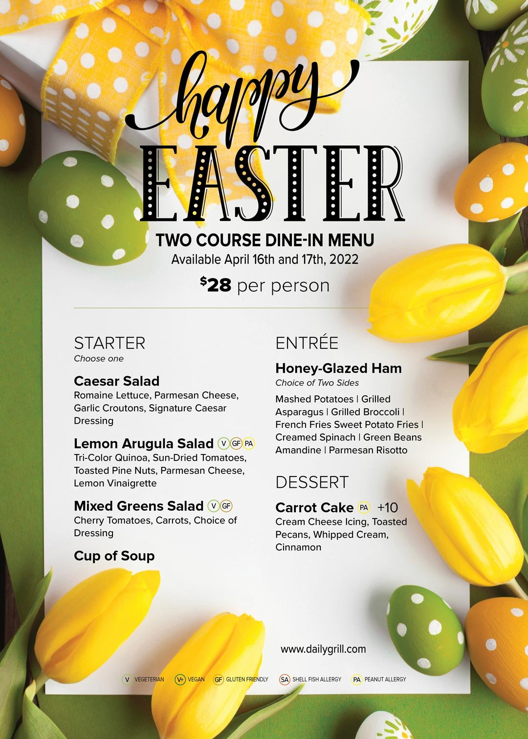 Easter Two Course DineIn Menu The Daily Grill Bar & Grill