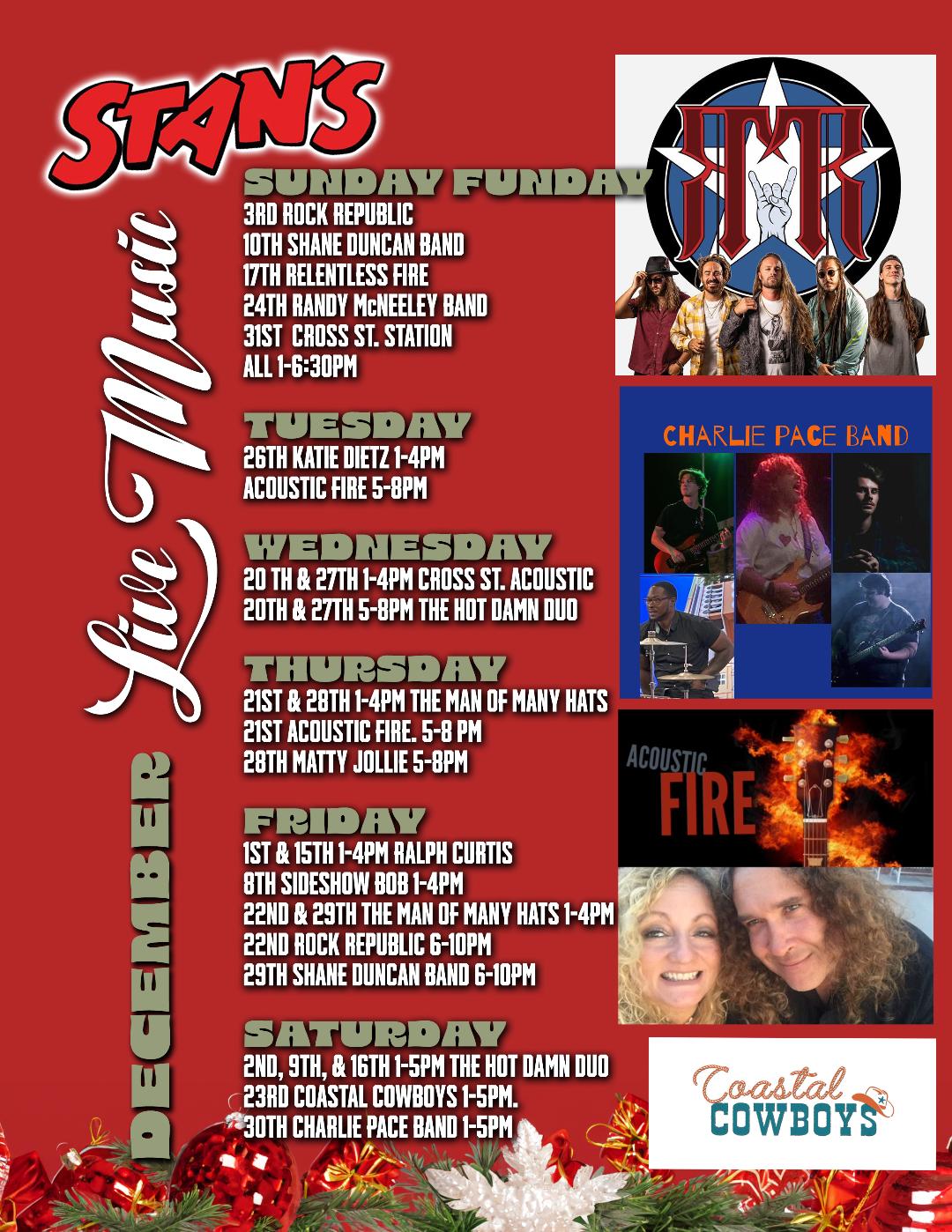 December Entertainment Schedule Stan's Idle Hour Seafood Restaurant