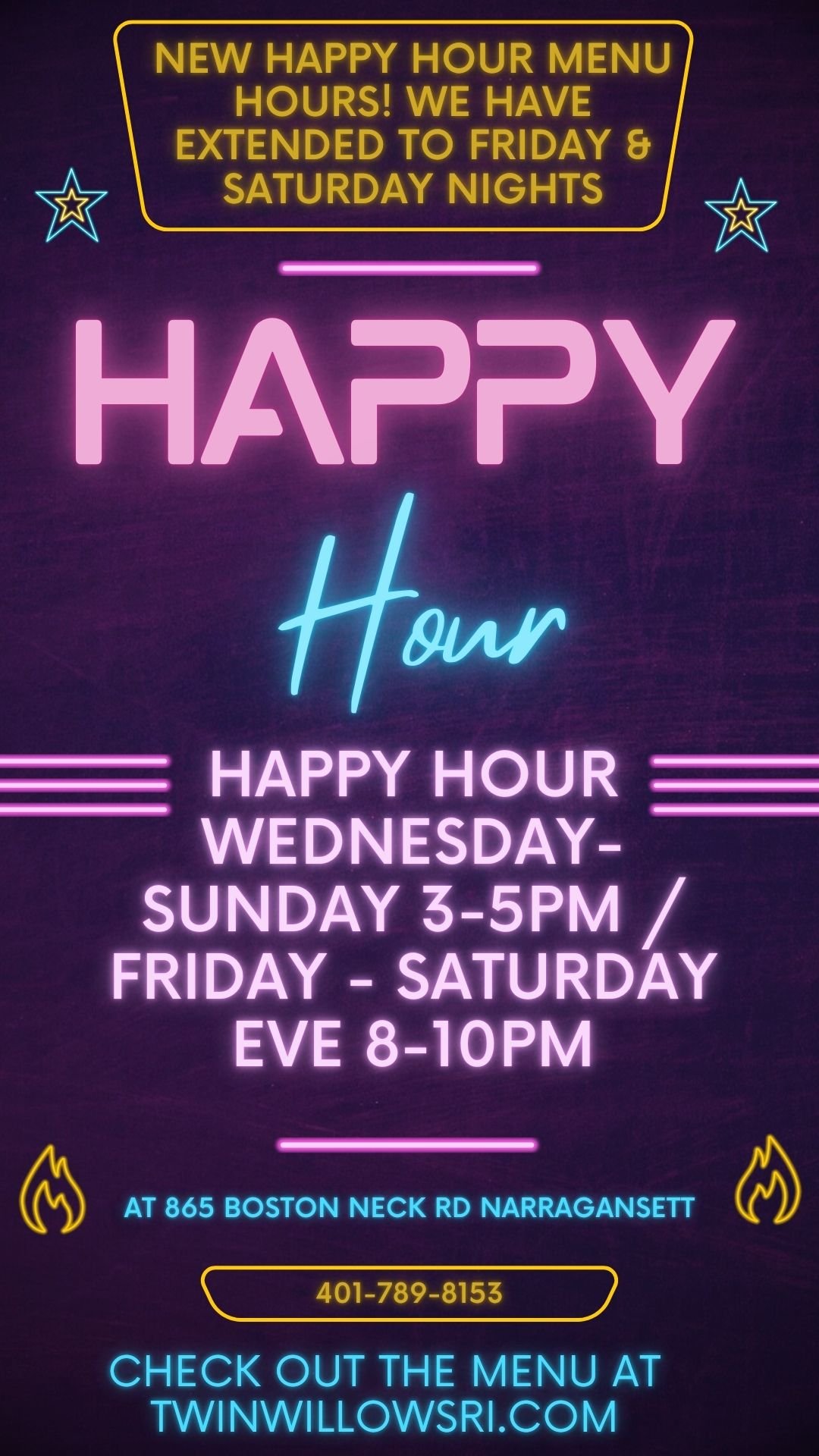 Happy Hour Menu Hours - Twin Willows - Narragansett American Restaurant