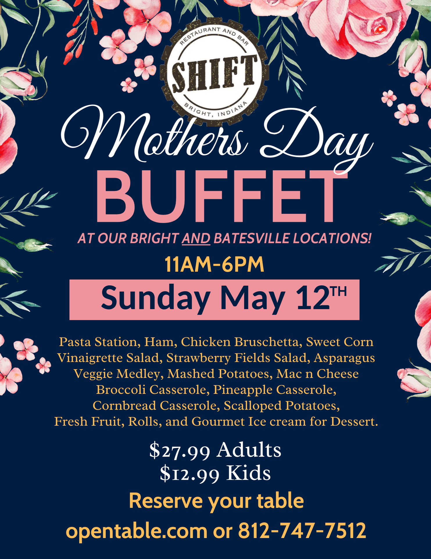 Mothers day buffet both locations shift restaurant and bar