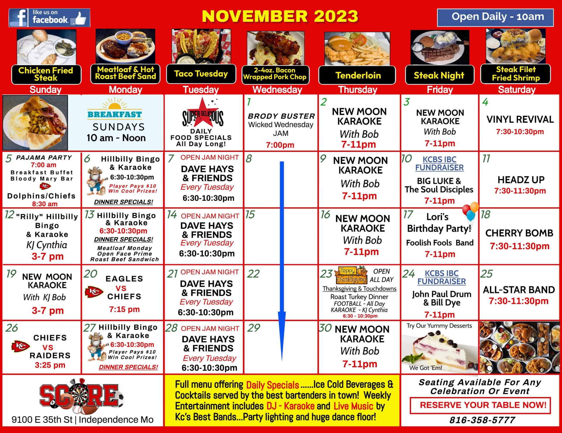 November Complete Events Calendar - Score Sports Bar & Grill