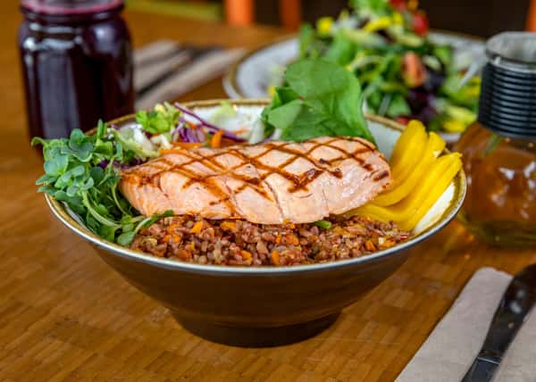 Grilled Salmon On Brown Rice