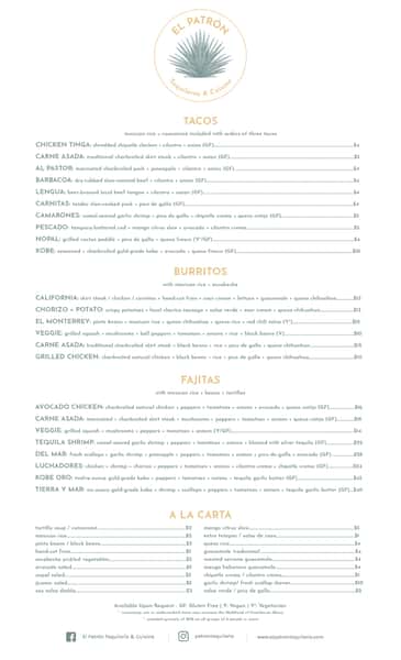 Entree Menu