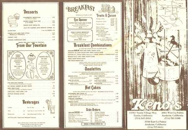 OUR HISTORY Keno's Restaurant American Restaurant in ANAHEIM, CA