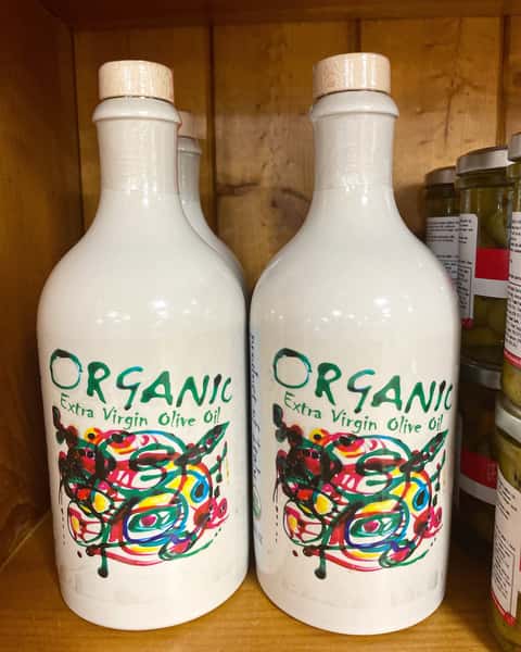 Organic EVOO in ceramic bottle