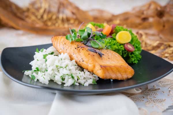 pan Broiled Salmon Over Cilantro Rice