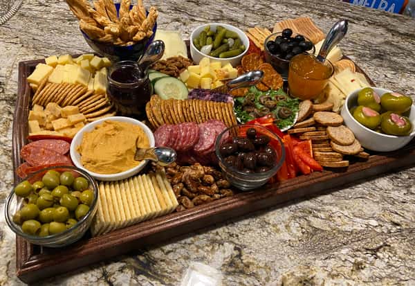 Cheeseboard on wooden tray