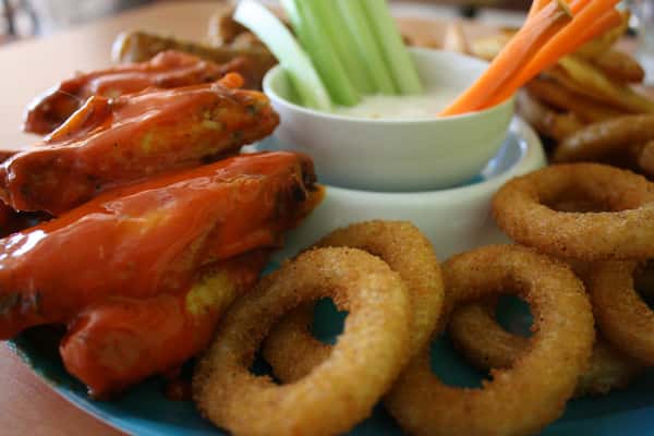 wings and onion rings