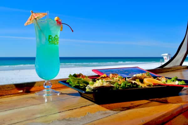 drink and plate of food