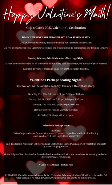 Geja's Cafe's 2022 Valentine's Celebration