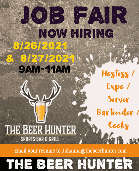 Now Hiring join us August 26th and 27th for our job fair