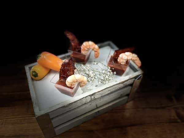 Bloody Mary Shrimp w: Candied Bacon
