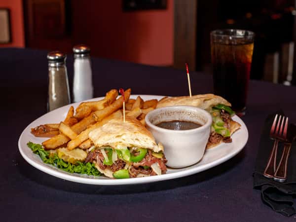 Prime Rib Philly Style Dip Au Jus - Poppies Restaurant & Lounge