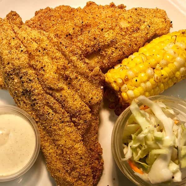 fried fish and corn