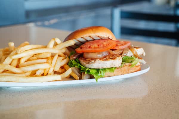 Sandwich and fries at The Sidewalk Cafe