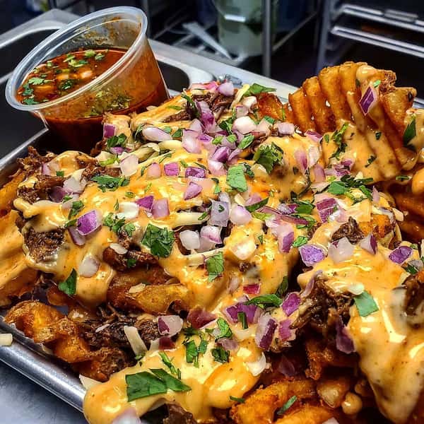 fries with cheese and sauce