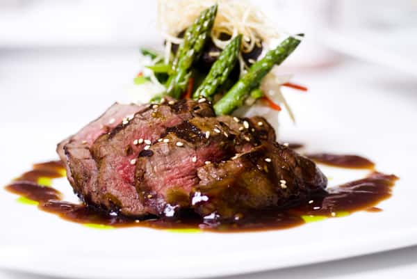 Steak on a plate with asparagus