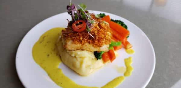 Crispy Bourbon and Potato Crusted Haddock