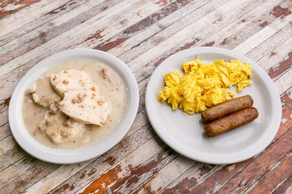 gravy and eggs and sausage