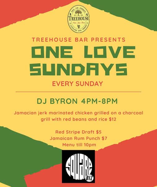 One Love Sundays with DJ Byron from 4pm-8pm Authentic Jamaican Jerk Chicken with Beans & Rice $12