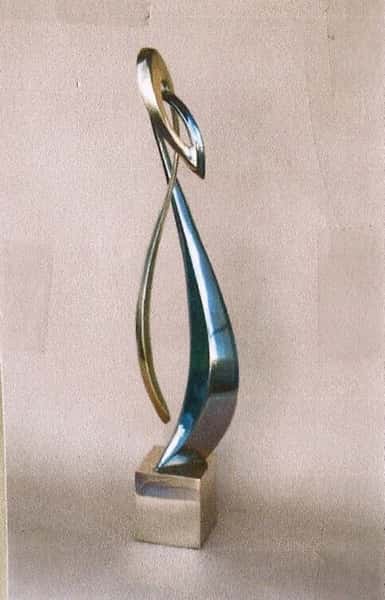 "TRYST A SECRET ROMANTIC RENDEZVOUS" - POLISHED BRONZE AND STAINLESS STEEL - 20" x 5" x 6" (sculpture)