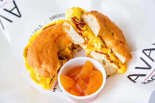 Gluten Free Egg Cheddar Bacon Omelette Sandwich