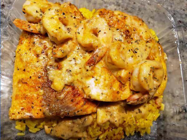 Cajun salmon with Shrimp