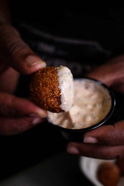 hush puppy with dipping sauce