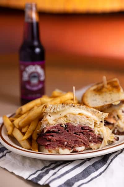 Pastrami Reuben and soda