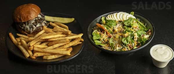 burger and salad