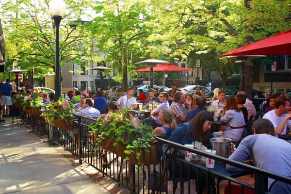 people eating outside