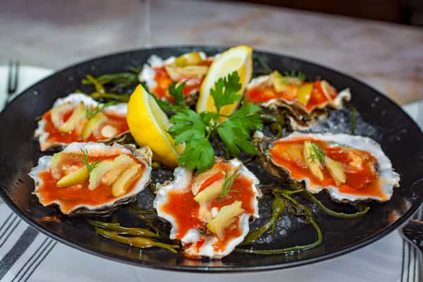Bloody Mary Oysters on the Half Shell