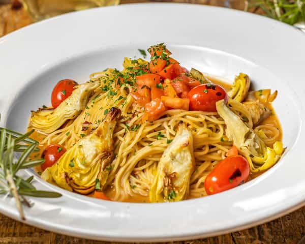 VEGAN ARTICHOKE SCAMPI PASTA - F&D Woodfired Italian Kitchen