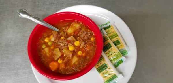 Mary's Stew and crackers
