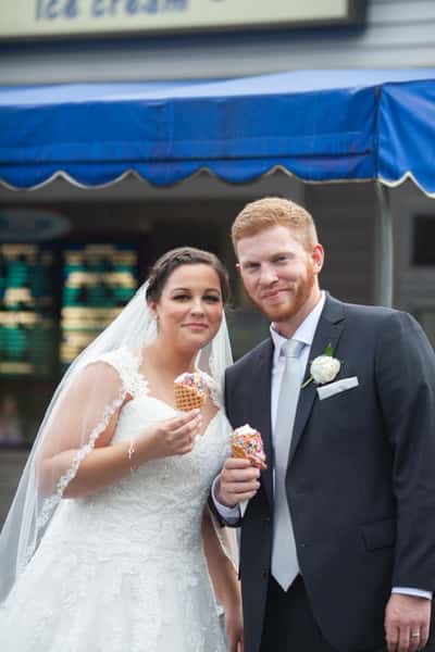 Bride and Groom eating ice cream