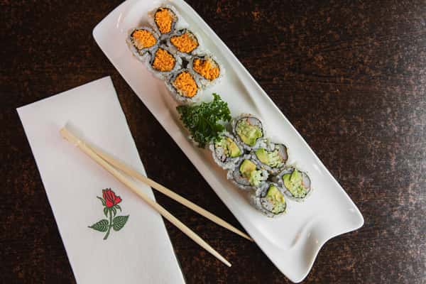 California and spicy crab sushi rolls