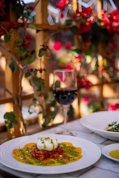 italian meal with red wine